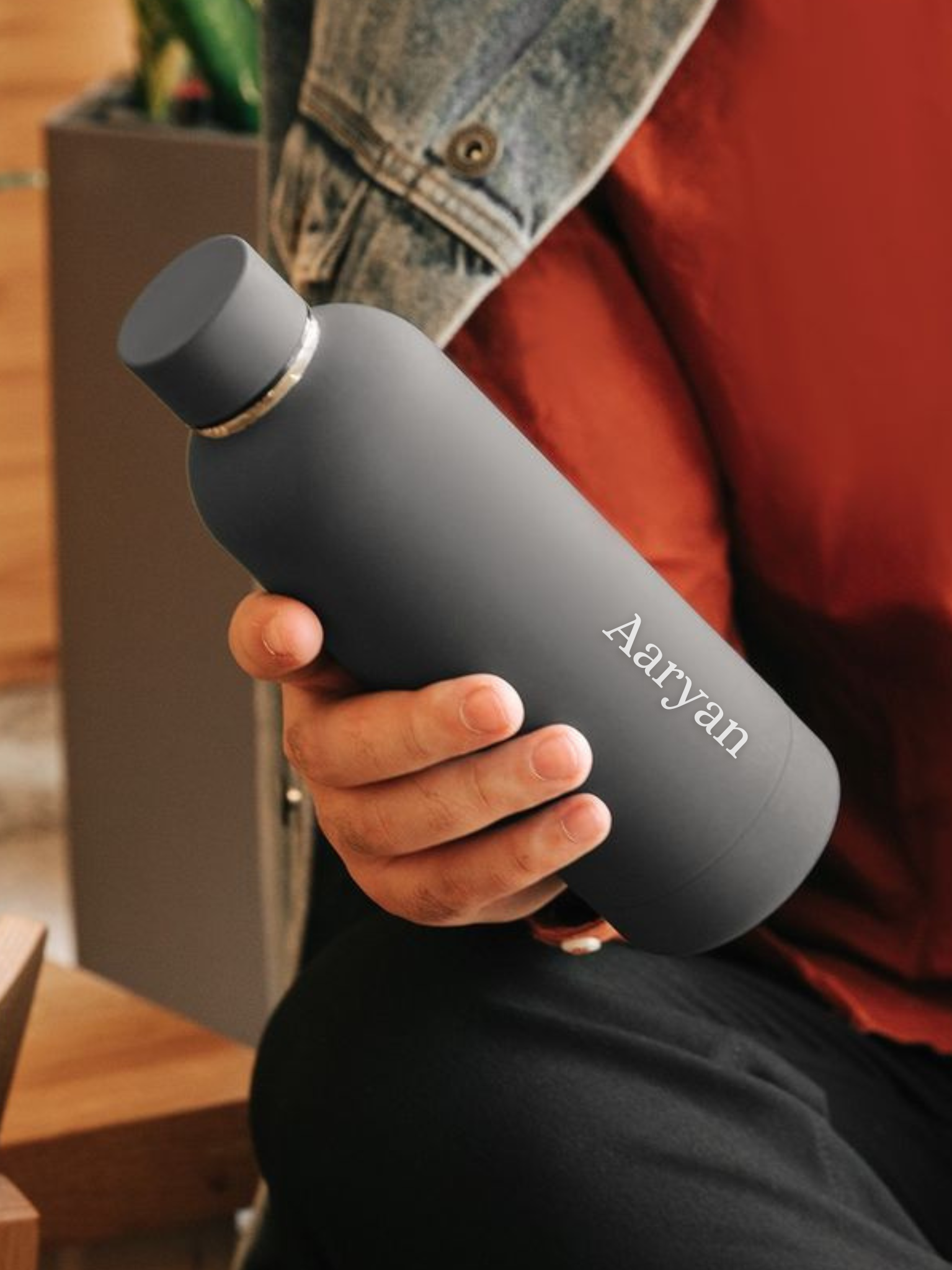 Personalised Water Bottle for Him - Stone Grey